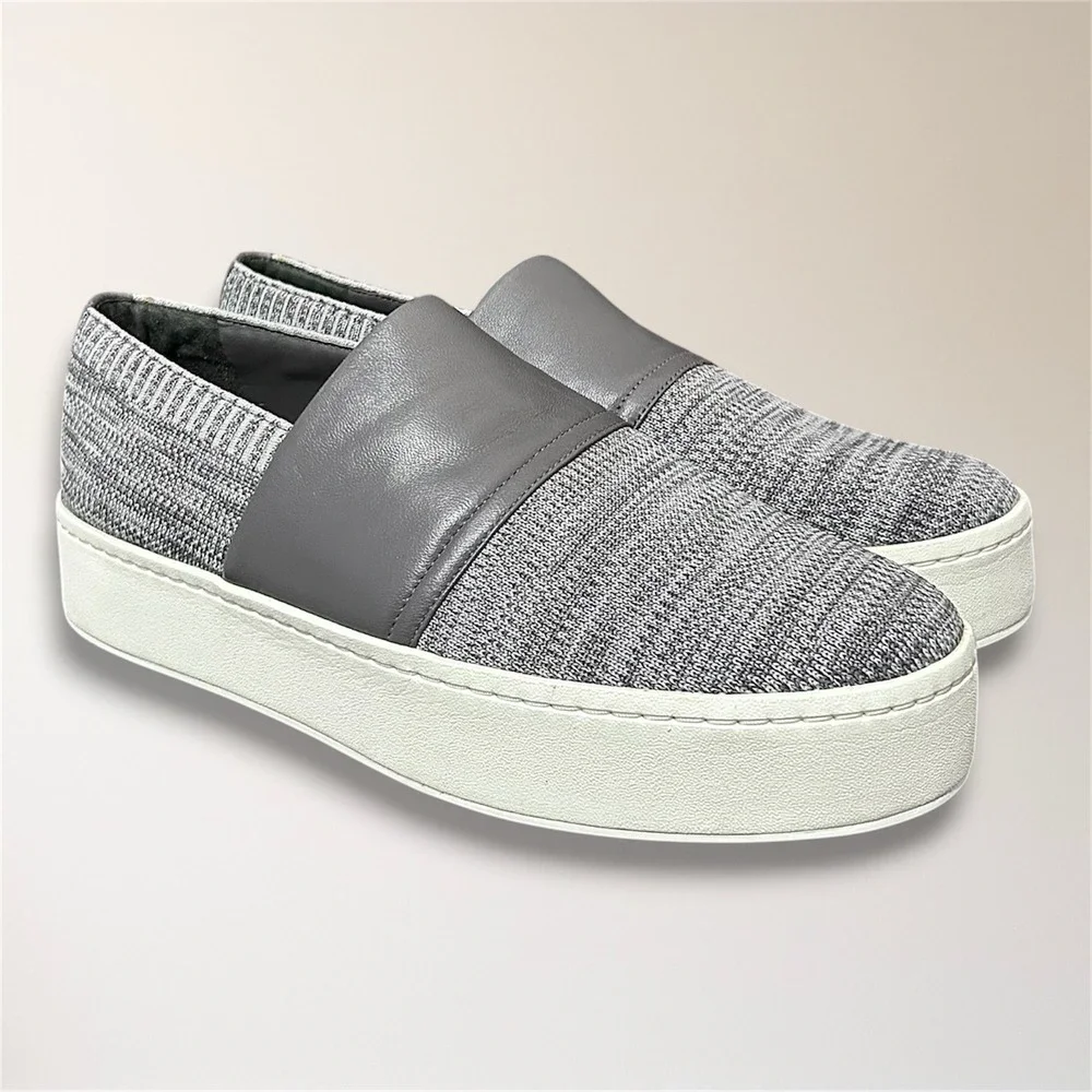 Vince Womens 9‎ Gray Knit Platform Slip On Sneakers Leather Comfort